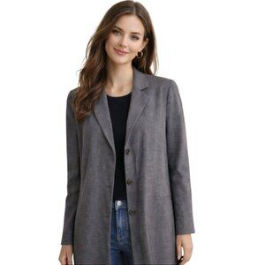DKNY Gray Long Wool-Blend Blazer Coat With Pockets Designer Classic Size 4